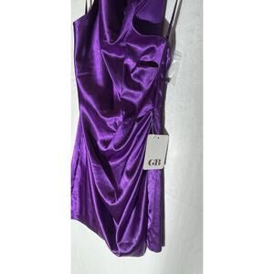 GB Ruched Purple Satin Cowl Halter Neck Open Back Asymmetrical NWT